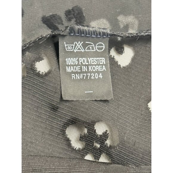 Black Floral Pattern Sheer Scarf Wrap 100% Polyester Made In Korea - Picture 4 of 5